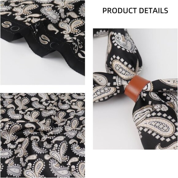 ⚡Men Black Sperry Necktie 27.5 Inches Cowboy Scarves Pocket Square Silk Bandanas - Picture 6 of 8